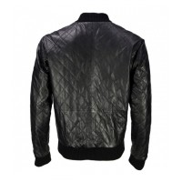 BLACK LAMBSKIN LEATHER QUILTED VARSITY JACKET 